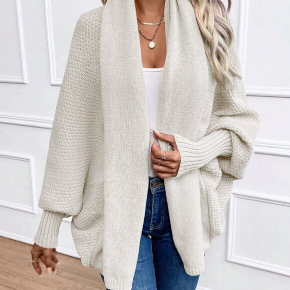 Grey Casual Women's Solid Color Bat Wing Cardigan - Picture 4 of 6